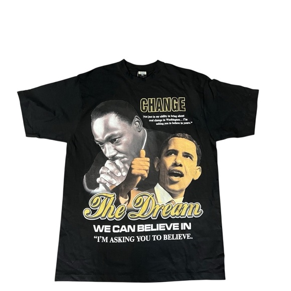 Justee MLK Barack Obama Change Dream Tee T Shirt Black Y2K Vote - Picture 4 of 8